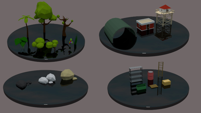 3D models of environment props.
