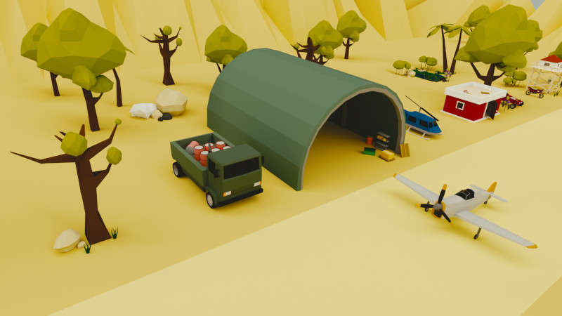 Lowpoly Desert Airfield Scene-Blender Cycles Render.